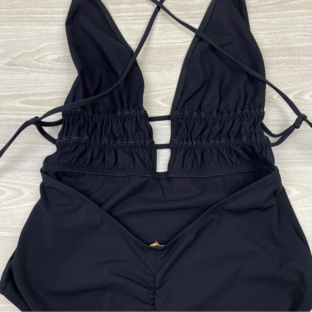 Ulla Johnson Dioni Plunge One Piece Swimsuit Ruched Size Medium New Black - Picture 10 of 14